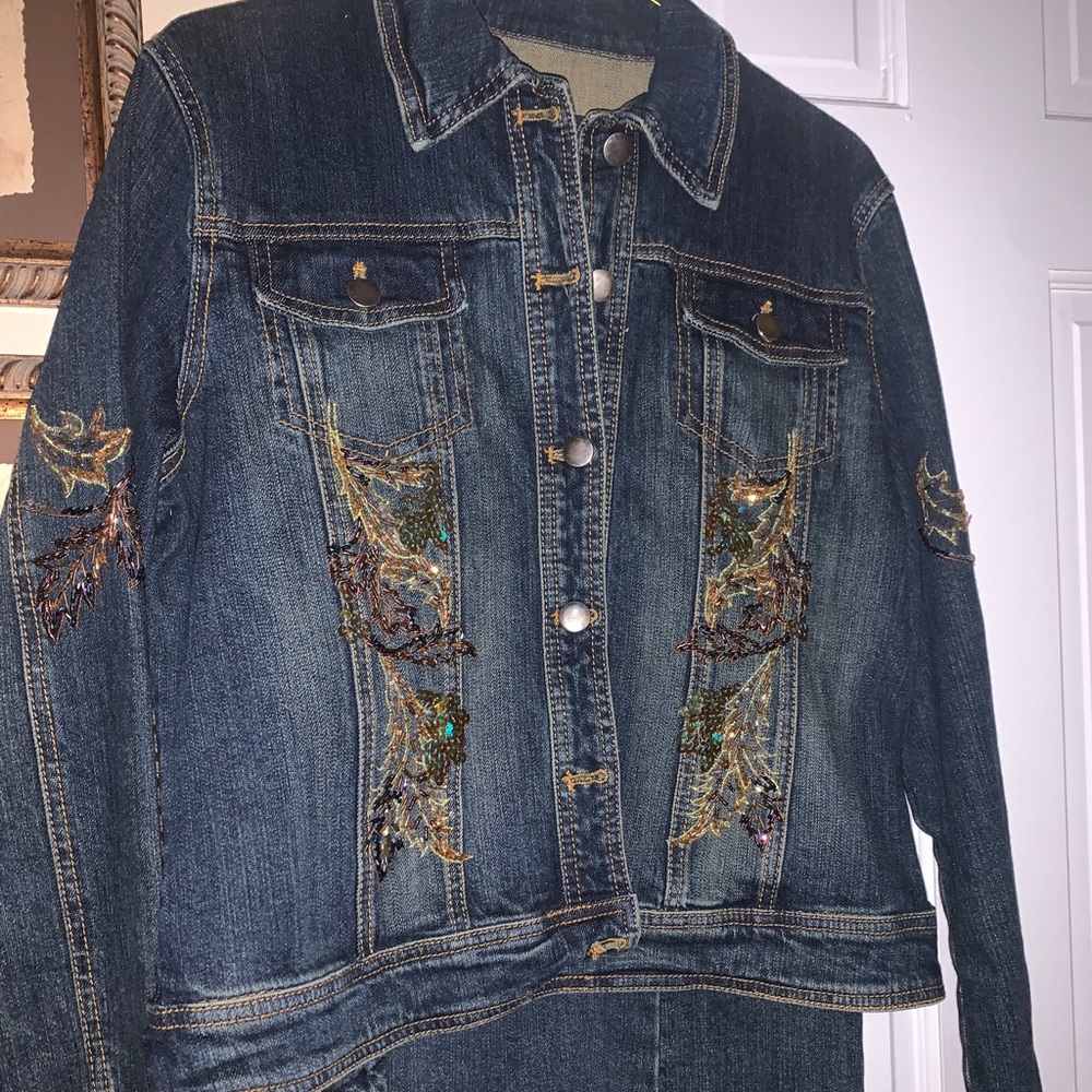 STYLE  Jean Jacket with matching jeans set w/Bling